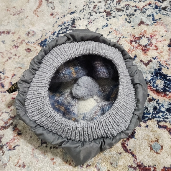 Vintage Woolmark 100% Wool Lined Tam Beret Pom Pom Hat Plaid Blue - Picture 5 of 10